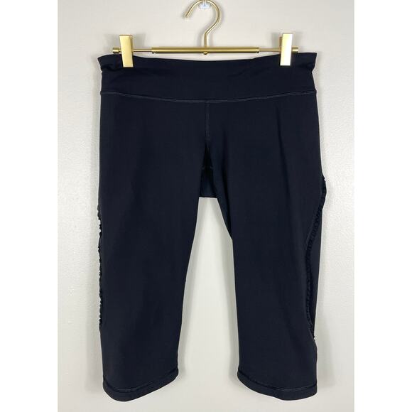 Lululemon Run Fast Free Crop Black Legging Ruffle Reflective Power Luxtreme Sz 8 - Picture 9 of 12